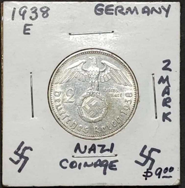 1938 E Nazi Germany 2 Mark Silver Coin High Grade