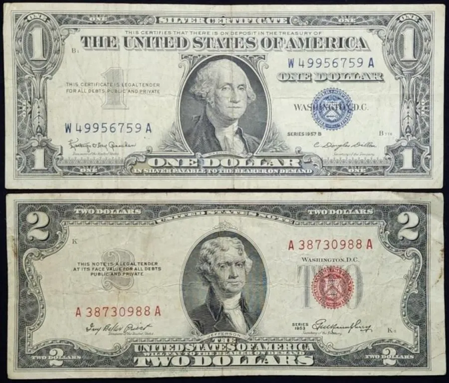 1957 $1 Silver Certificate & 1953 $2 Red Seal