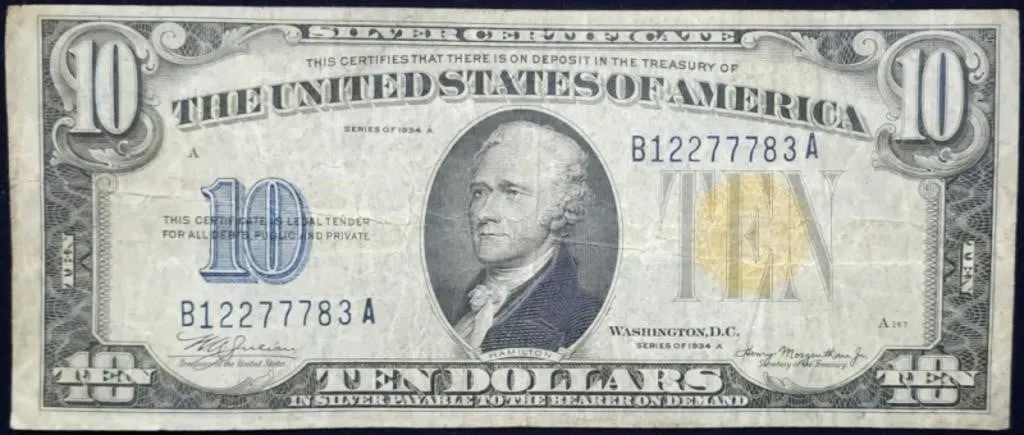 1934 A $10 North Africa Silver Certificate WW2