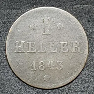 1843 German States 1 Heller Copper Coin