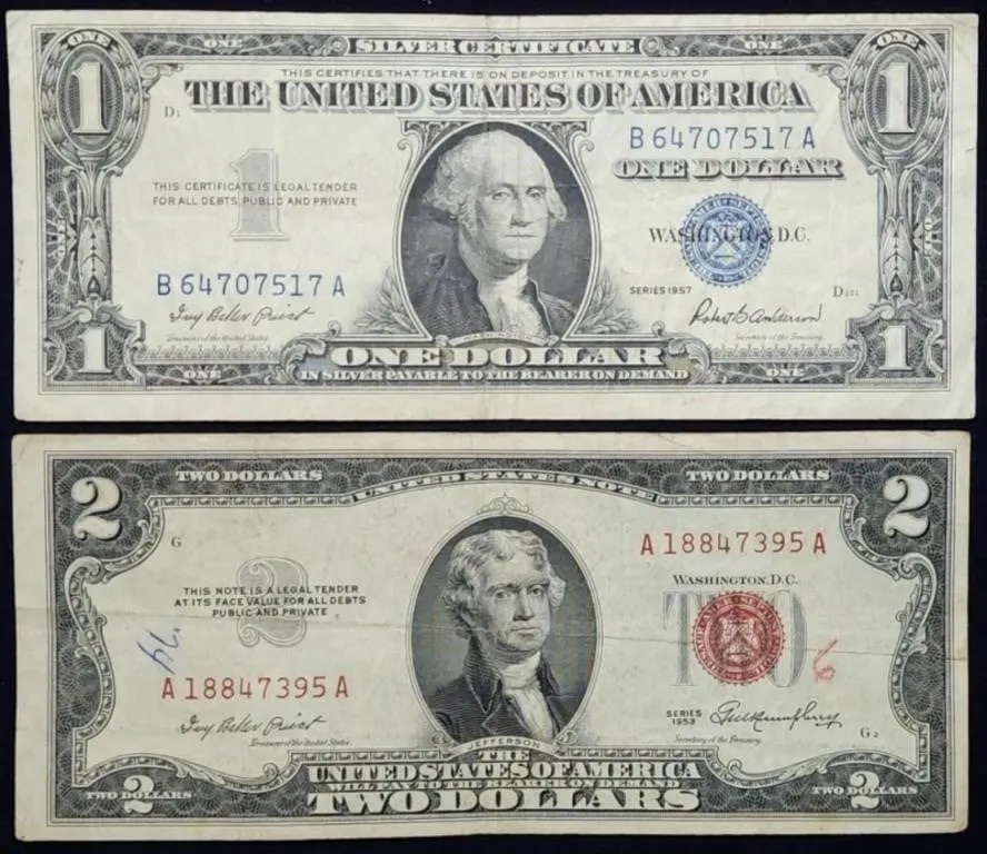 1957 $1 Silver Certificate & 1953 $2 Red Seal