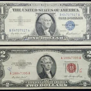 1957 $1 Silver Certificate & 1953 $2 Red Seal