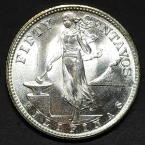 1944-S Philippines 50 Centavos Silver Coin Gem BU