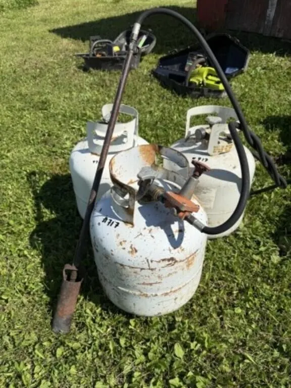 3 - 20 lb Propane Bottles and 1 - Tiger Torch
