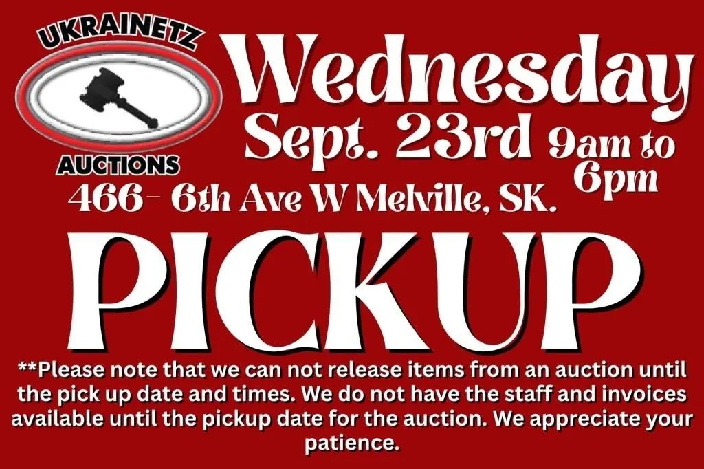 AUCTION LOT PICKUP- WEDNESDAY, SEPT 23, 2026 9a-6p