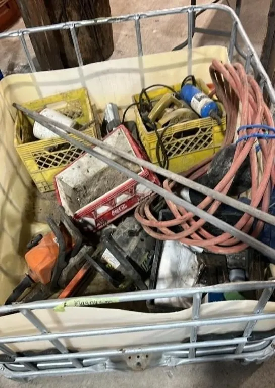 Half Tote w/Chainsaws, Corded Power Tools, Air