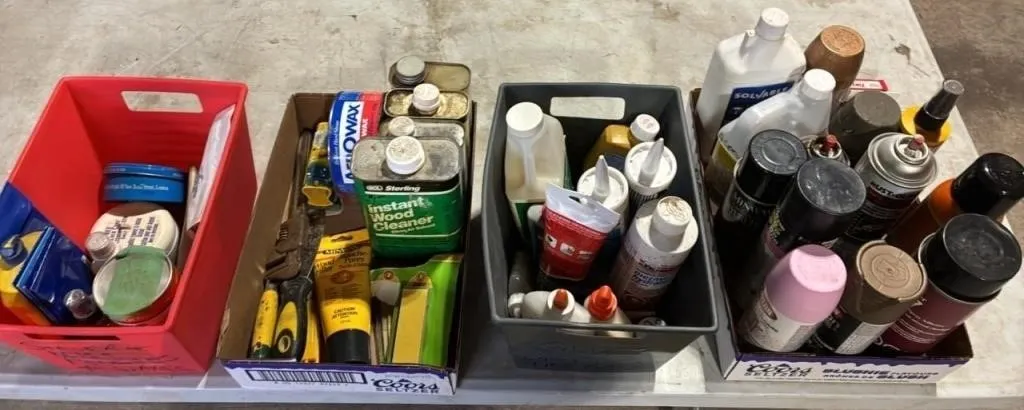 4 Trays of Asst. Garage & Shop Items. Spray