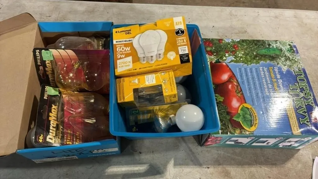 Asst. Light Bulbs & Hanging Tomato Planter.