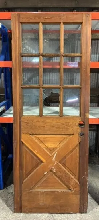 Vintage Wooden Door. One Pane Broken. 29.5�W x