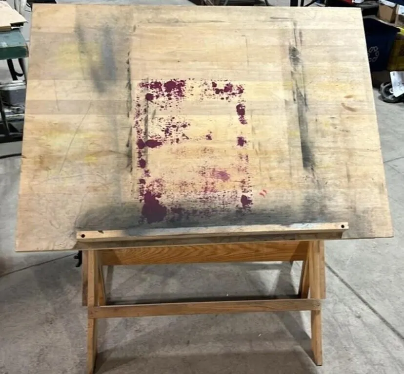Wooden Drawing Table. 42"W x 31"D x 43"H.