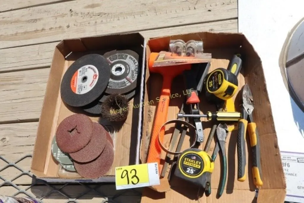 Chop saw wheels, tape measurers, hammer, files