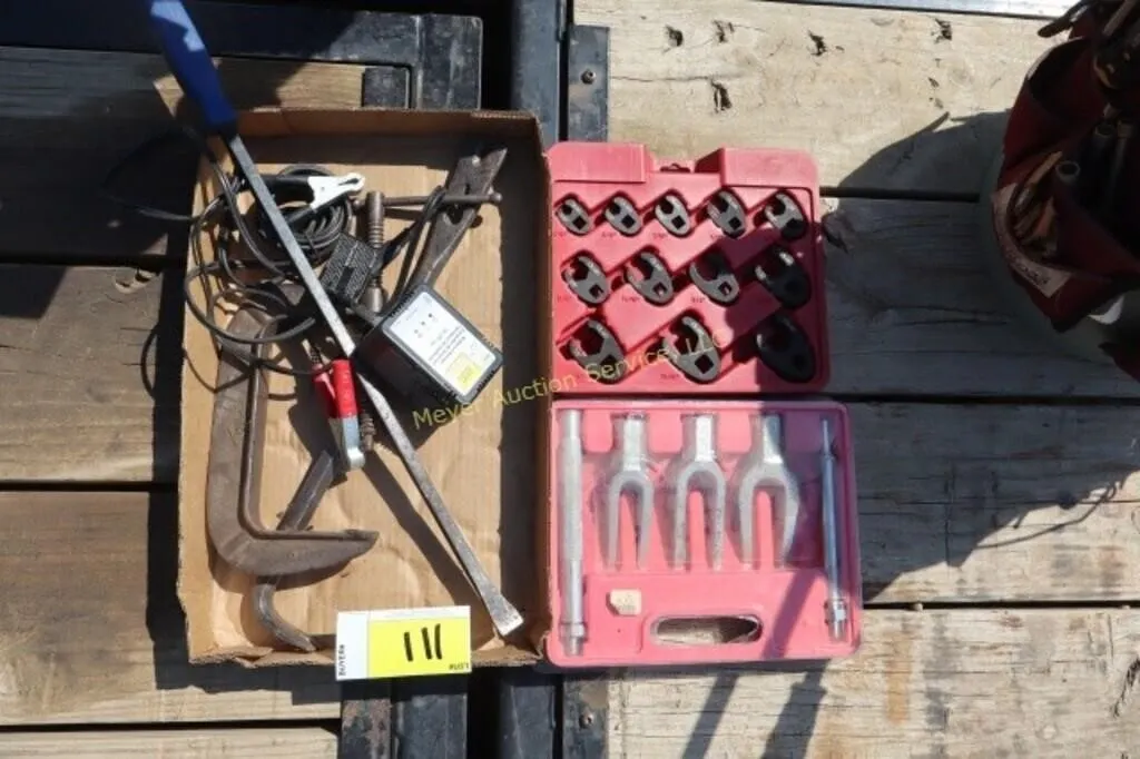 trickle charger, C clamp, pickle fork, crowfoot