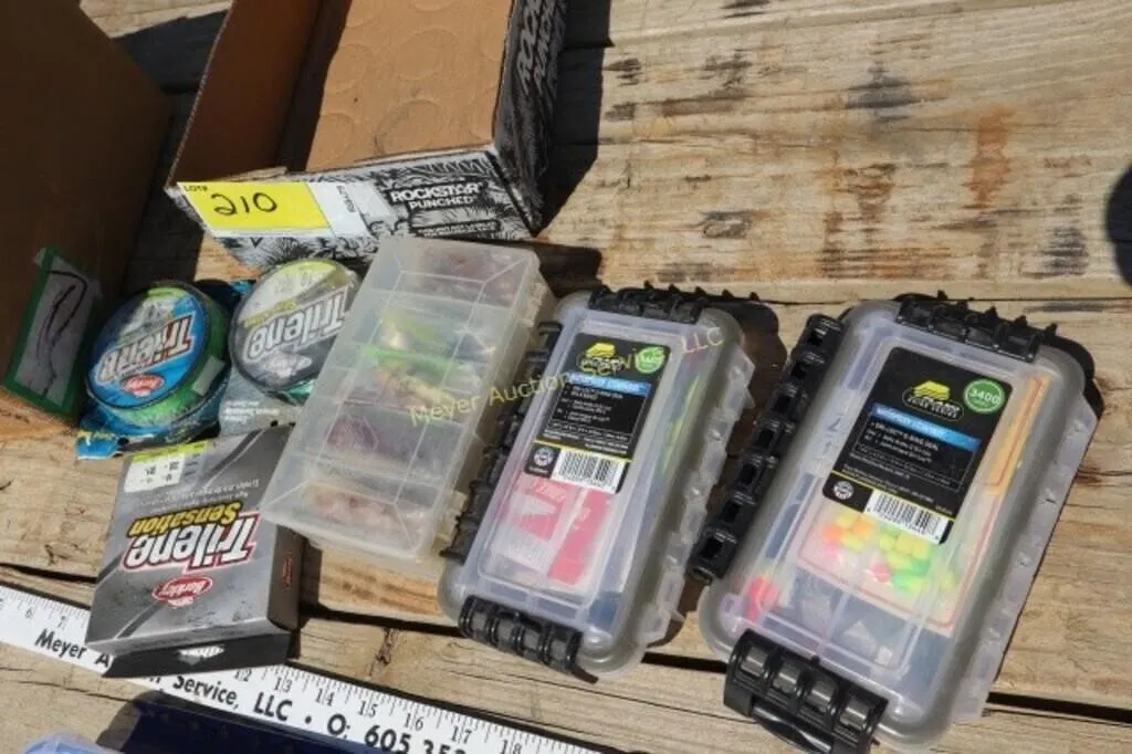 Tackle boxes, tackle, fish line