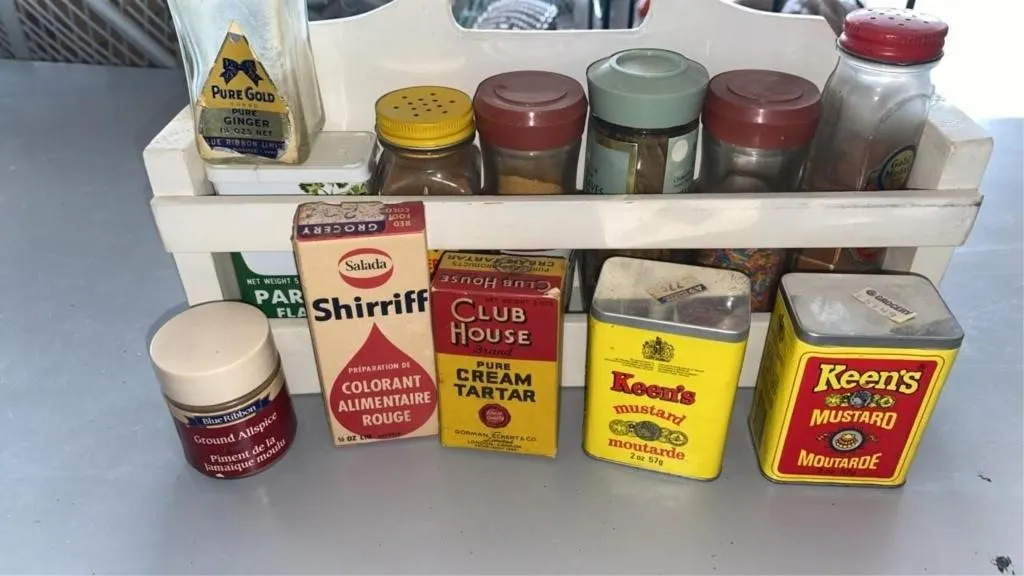 Vintage spice rack and spices