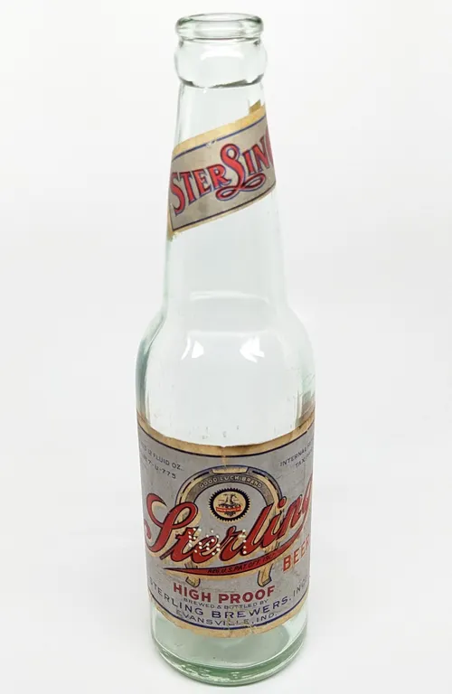12 OZ IRTP PAPER LABEL BOTTLE STERLING HIGH PROOF BEER EVANSVILLE INDIANA
