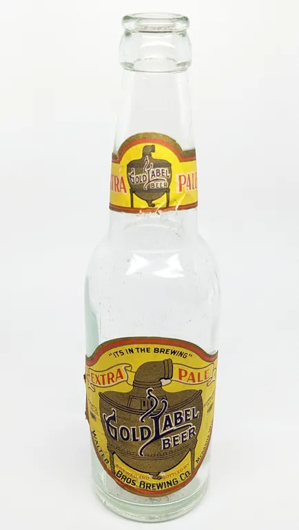 12 OZ IRTP PAPER LABEL BOTTLE EXTRA PALE GOLD LABEL LAGER BEER WALTER BROS MENASHA WISCONSIN