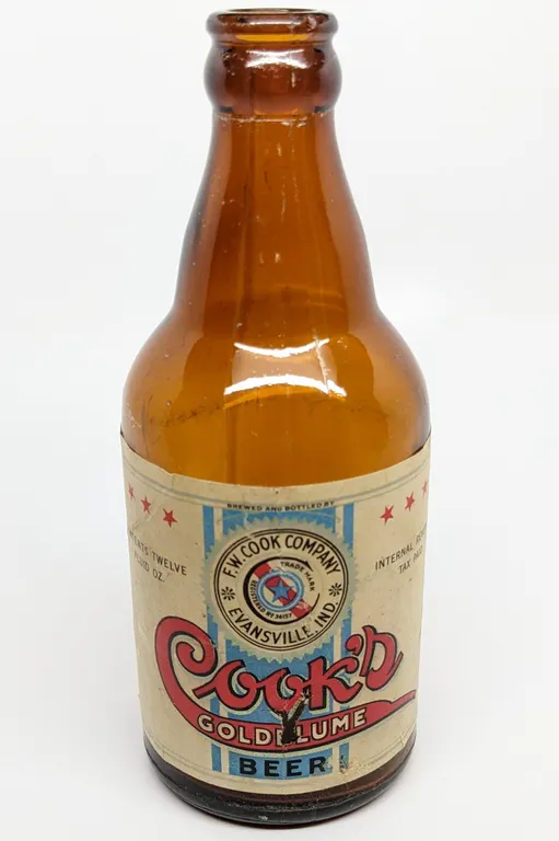 12 OZ IRTP PAPER LABEL STEINIE BOTTLE COOKS GOLDBLUME BEER EVANSVILLE INDIANA