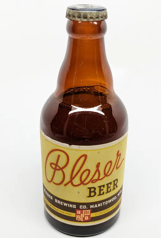 I12 OZ IRTP PAPER LABEL STEINIE BOTTLE BLESER BEER MANITOWOC WISCONSIN