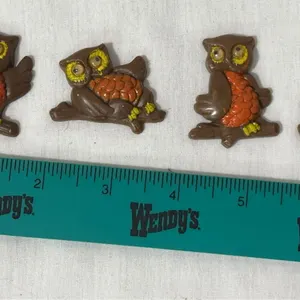 4 vintage 1970s plastic owl refrigerator magnets