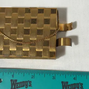 Vintage 1950s gold-tone basketweave metal minaudière container