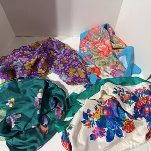 Four silk square scarves