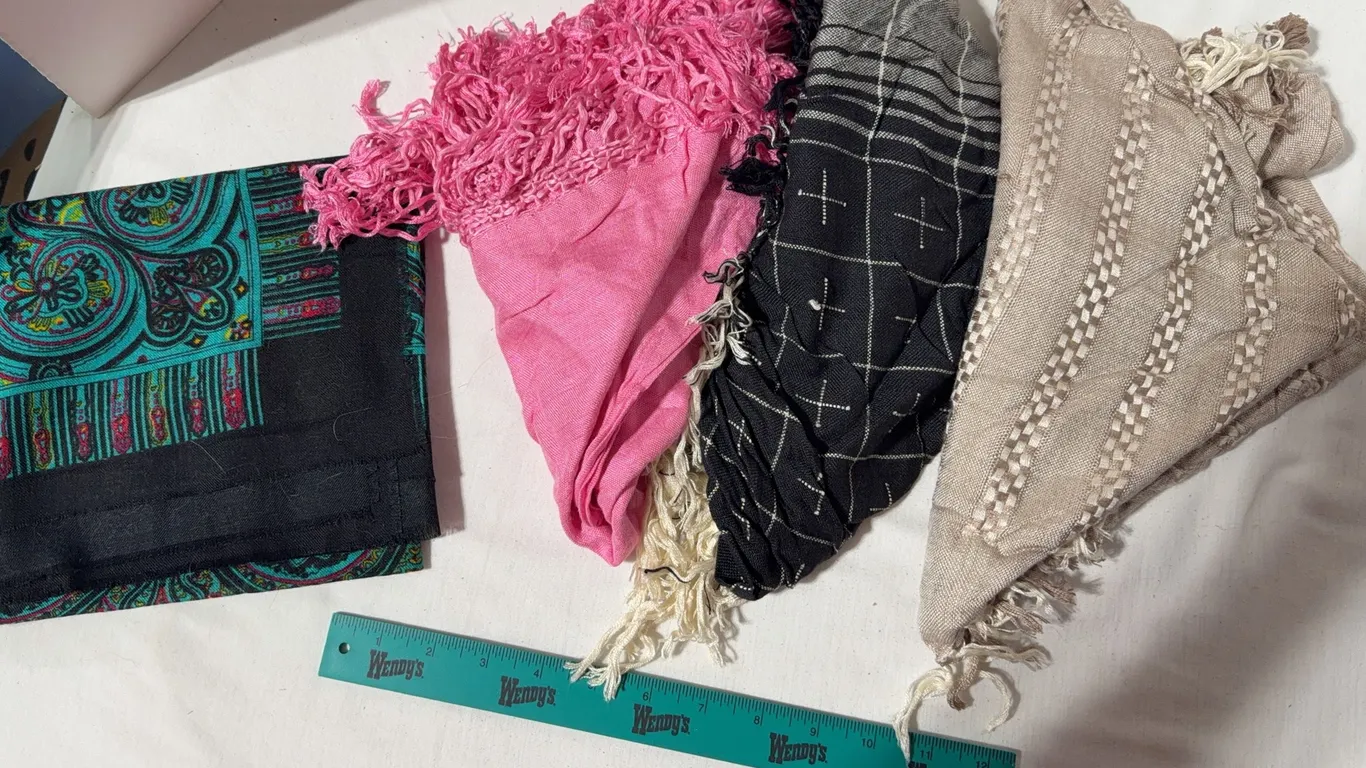 Four vintage woven scarfs