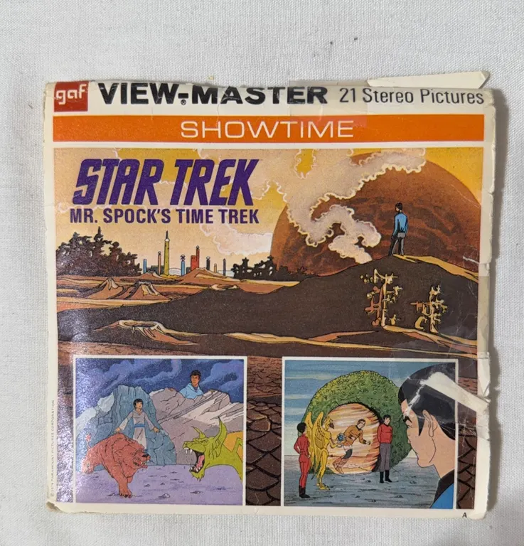Vintage 1974 GAF View-Master packet (model B 555) titled Star Trek: Mr. Spock's Time Trek