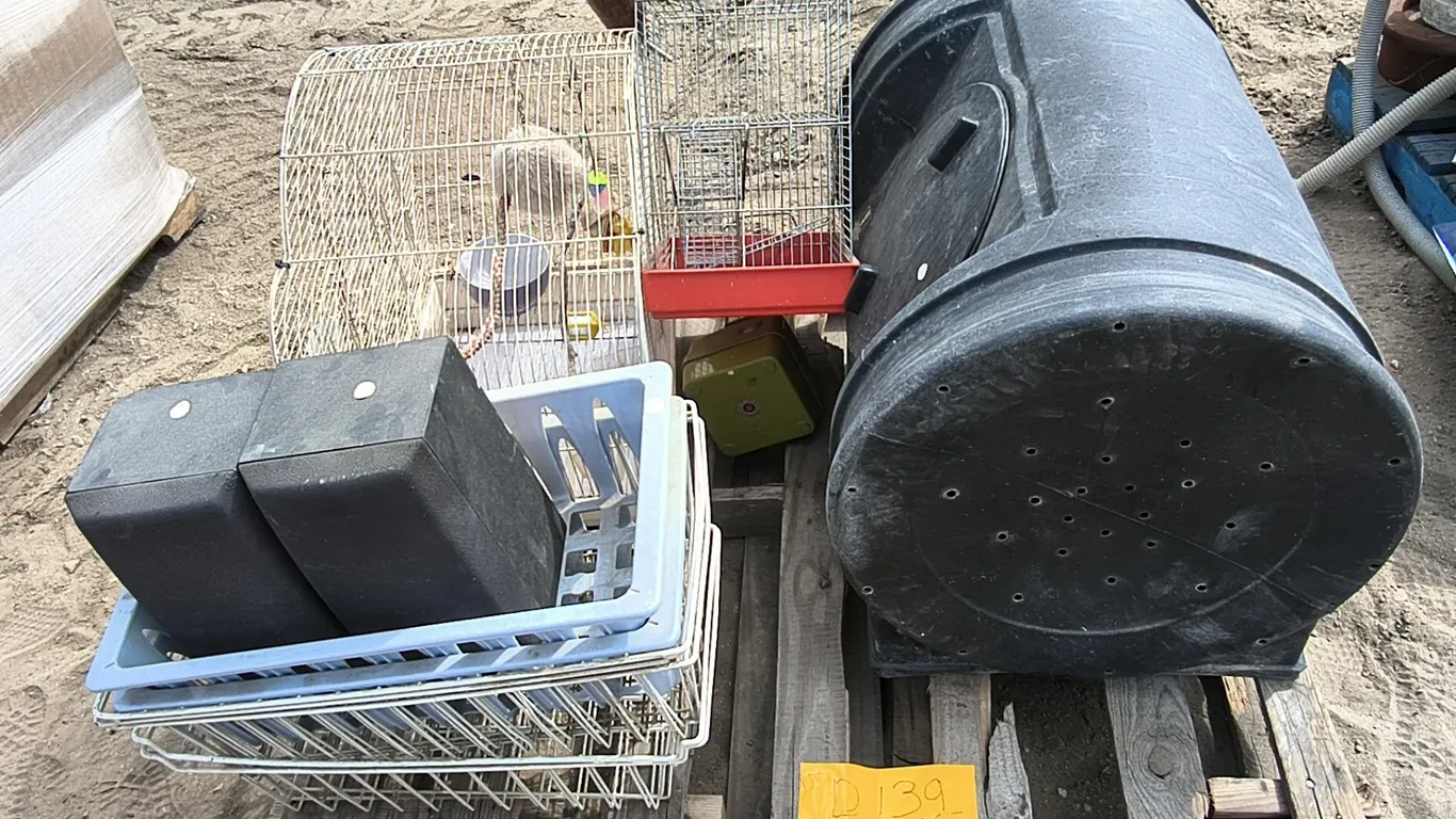 Two bird cages-Roller Composter-Baskets-Speakers