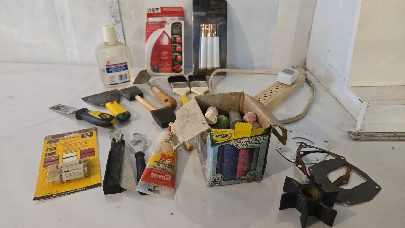 Chalk, Paint Brushes, Mineral oil , etc.