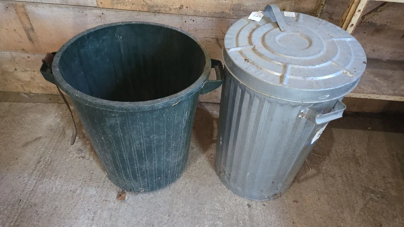 Garbage Cans (2) & Galvanized Tub