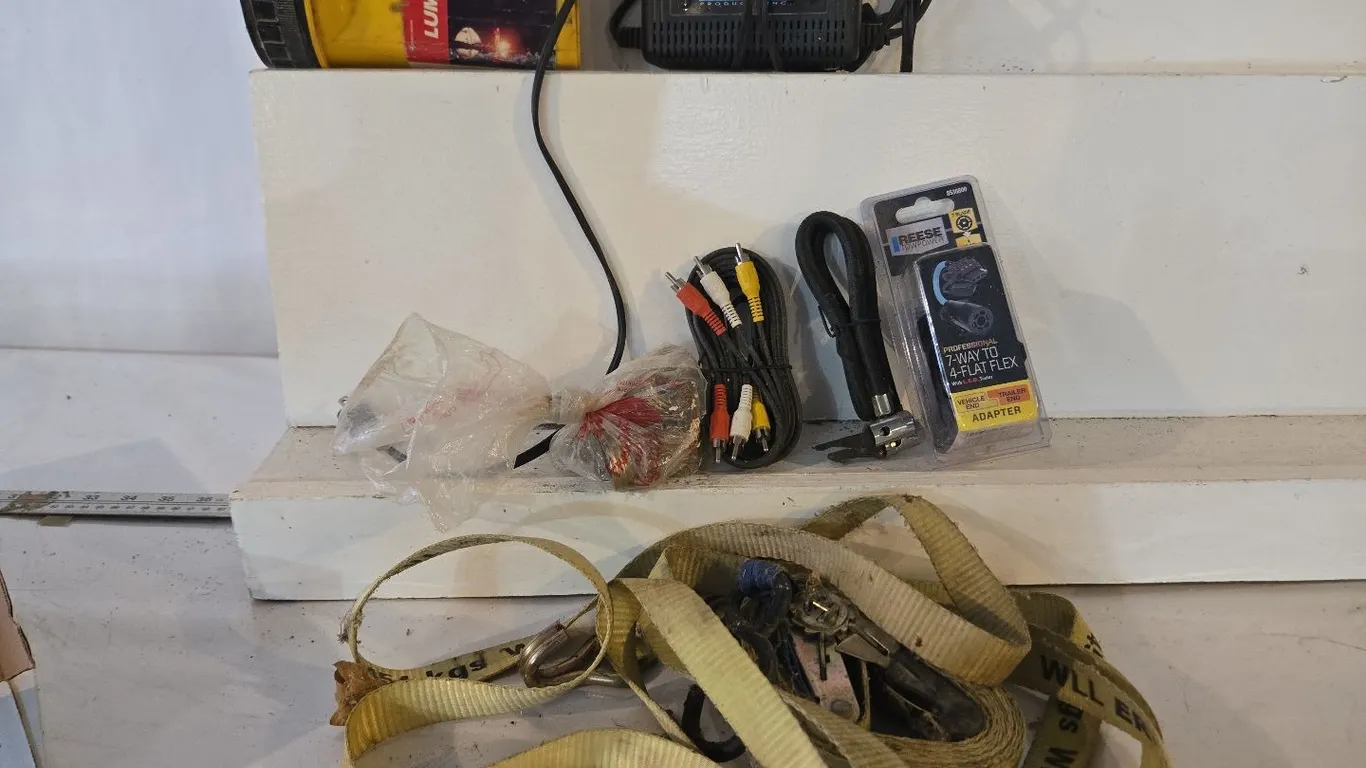 Ratchet Strap, Flashlight, Towing Adapter, Power Converter