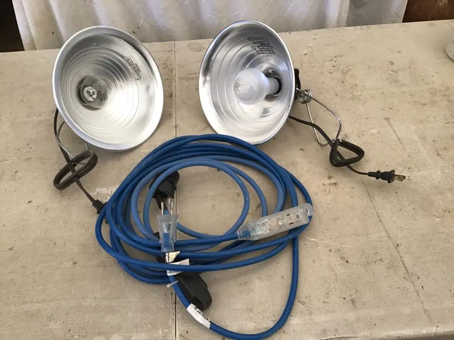 Clamp on lamps, 75W, 150W, extension cords
