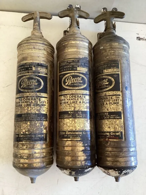 Vintage Pyrene fire extinguishers, condition and certification unknown
