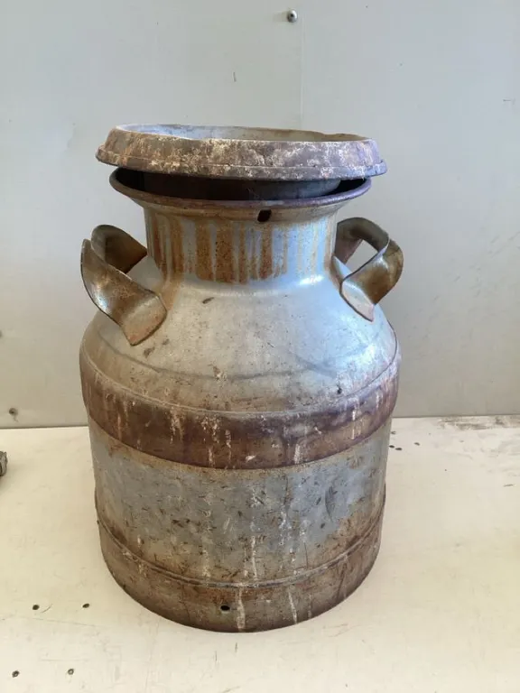 Vintage metal cream can, approximately 12” dia x 17” high