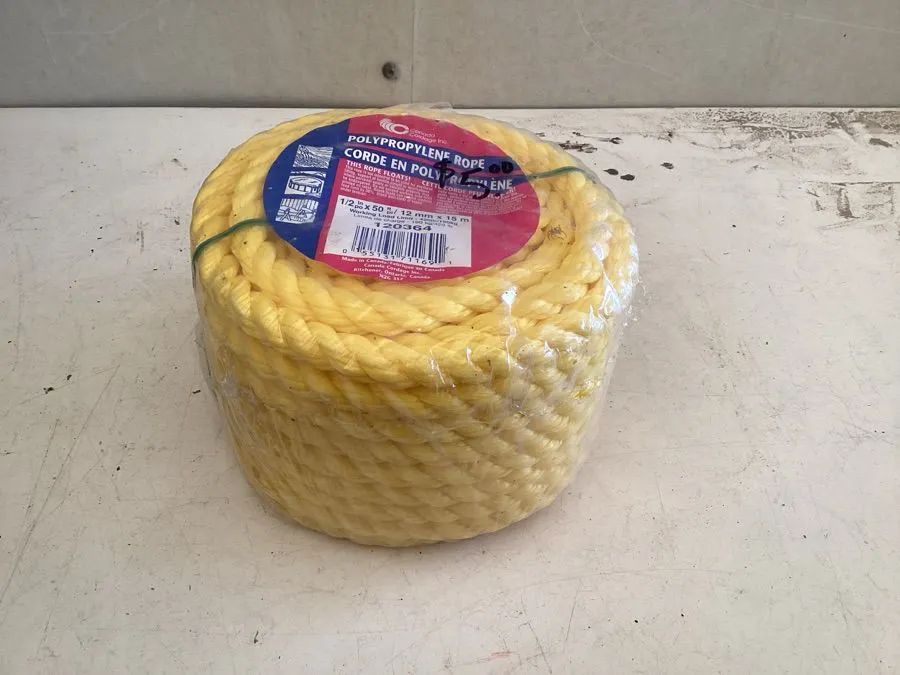 Polypropylene rope, 1/2" x 50', new