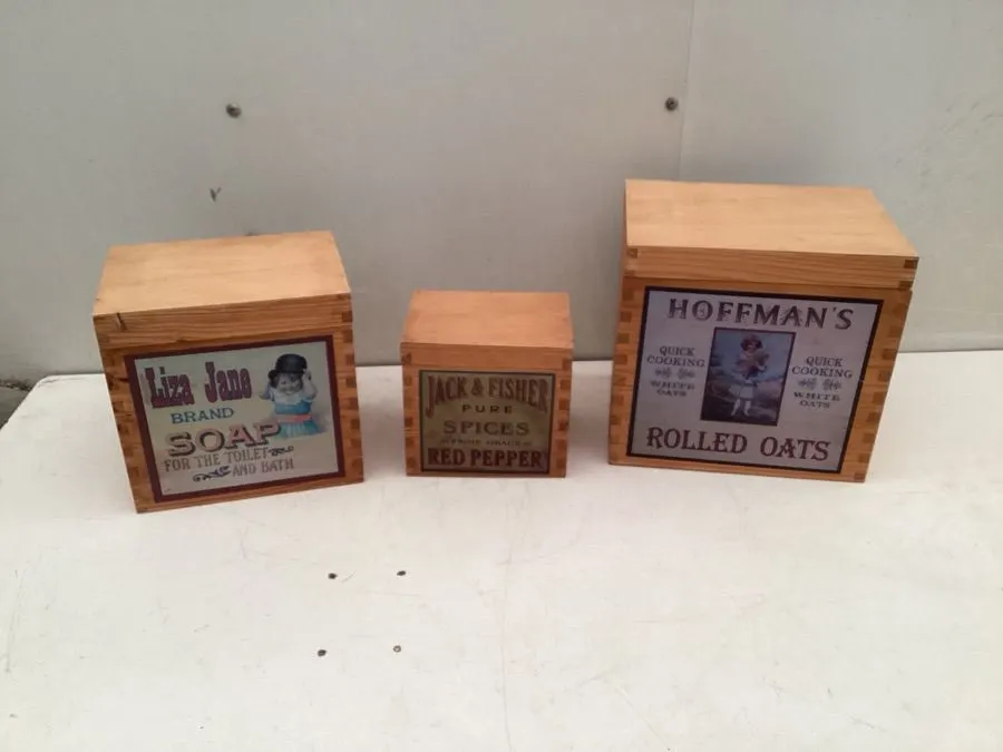 Decorative boxes, largest approximately 8 1/2” x 6 3/4” x 8”