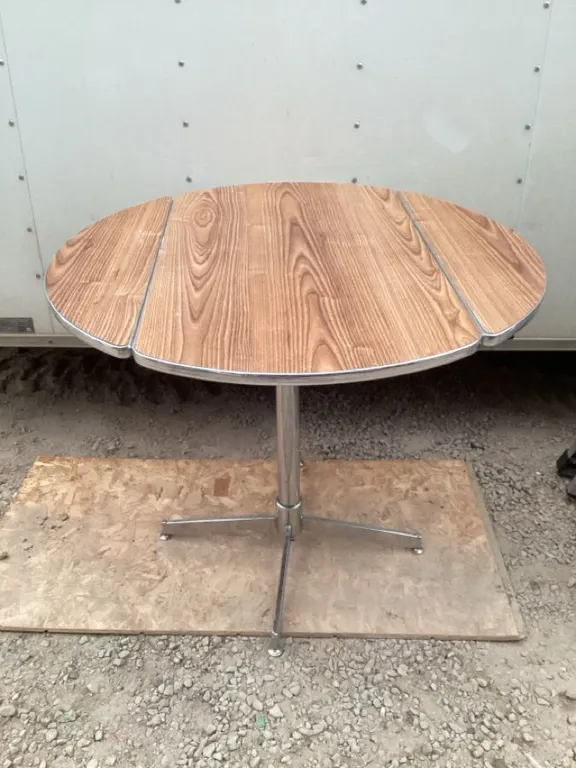 Drop leaf table with chrome edges, full size approximately 36" x 30" high