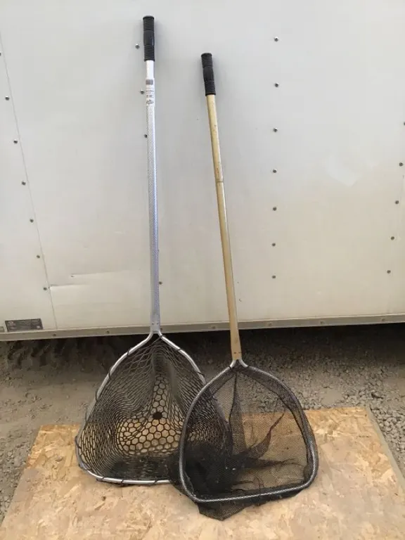 Fishing nets, aluminum handles, small mesh, larger mesh