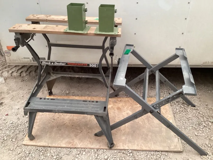 Black & Decker WorkMate, approximately 29“ x 15“ x 32“ high, 4" x 4" post holders, folding work stand approximately 24“ x 19“ x 22“ high