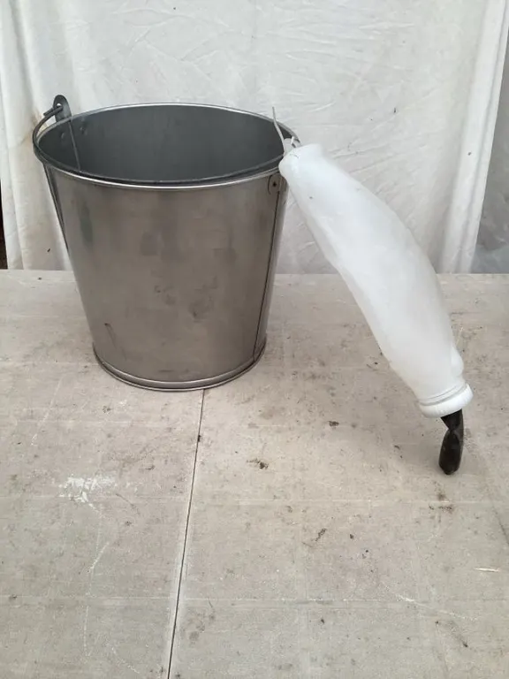 Steel pail, approximately 11“ x 11“, calf bottle