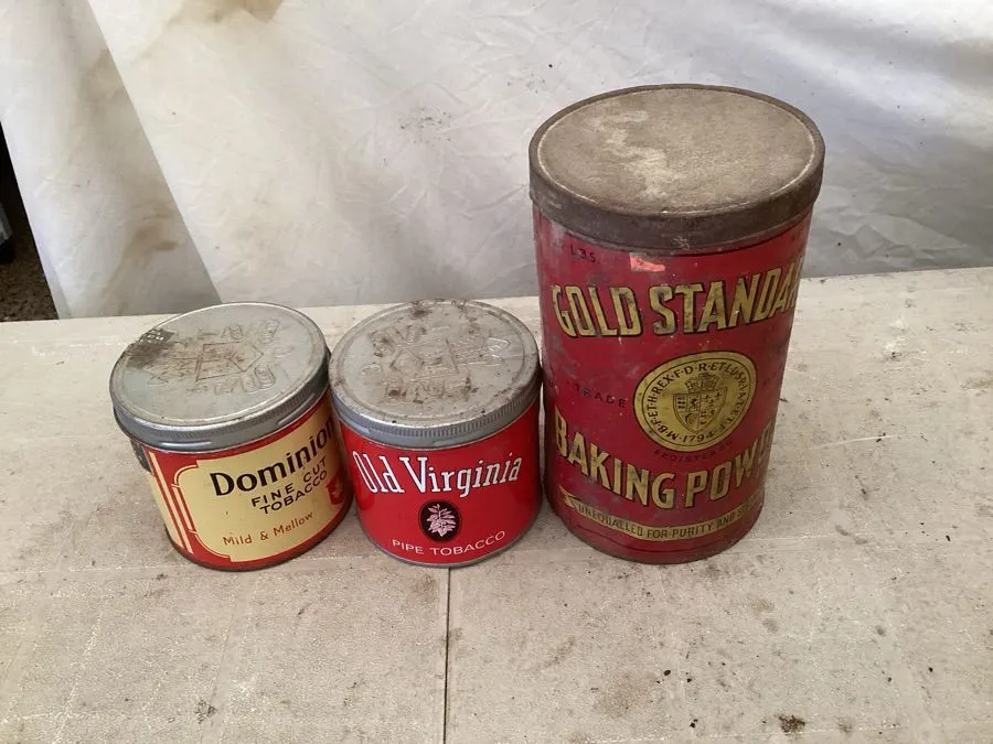 Vintage tins, tobacco, baking powder