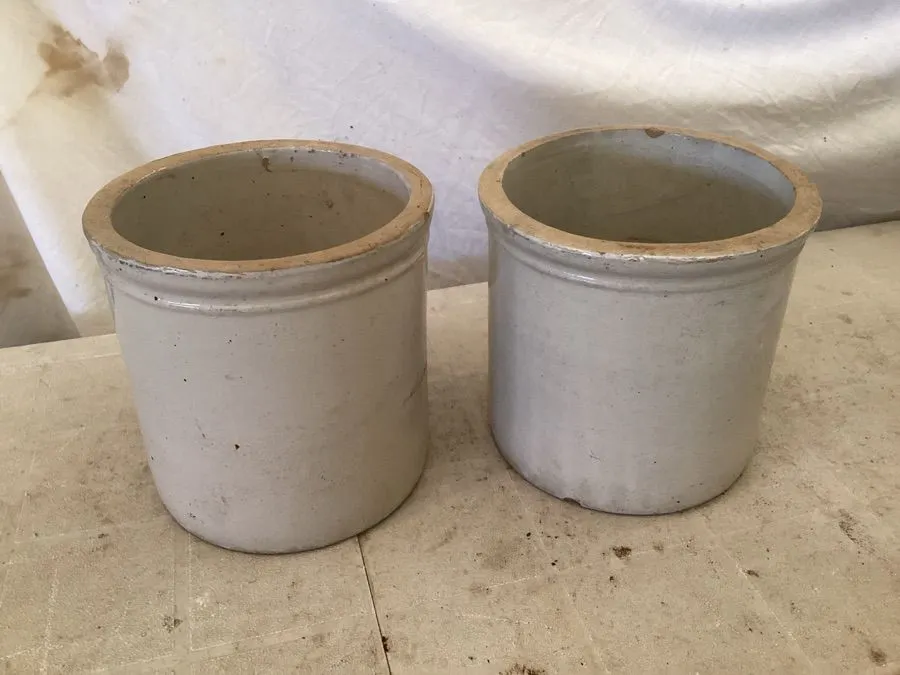 Crocks, 8” dia x approx 8” high, some chips
