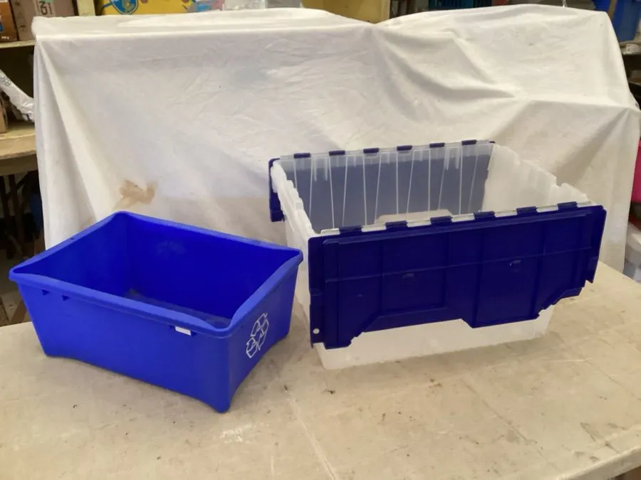 Tote with flip top, 21” x 15” x 12 1/2” high, recycle bin 18” x 12” x 7 1/2” high