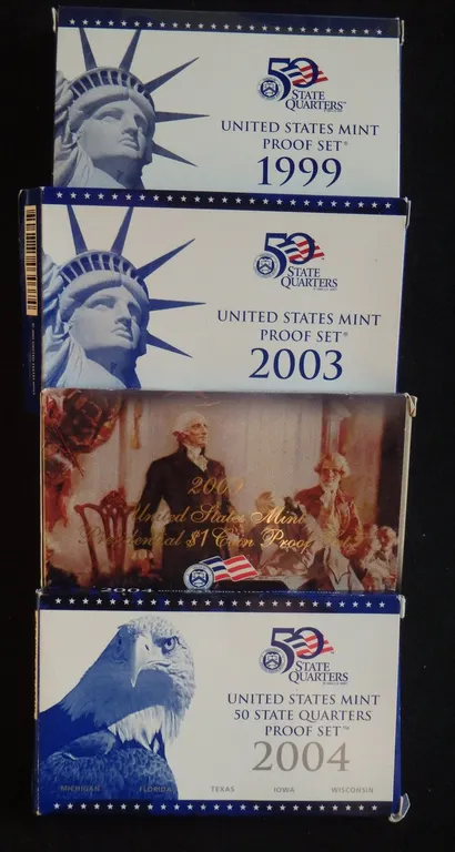 1999, 2003, 2004 QUARTERS, 2009 DOLLARS PROOF SETS