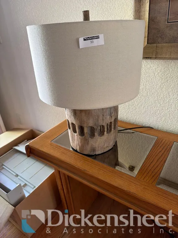 WAGON WHEEL TABLE LAMP WITH WHITE SHADE