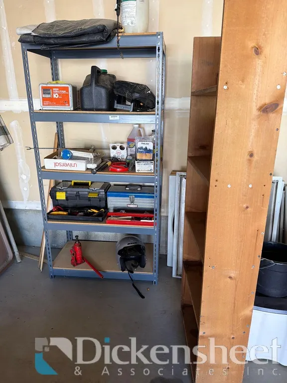 VARIETY OF TOOLS & GRAY MEDIUM DUTY SHELVING UNIT