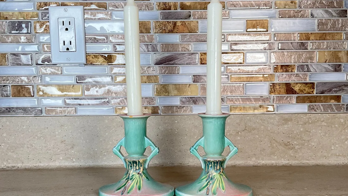 Two (2) Roseville Candlesticks