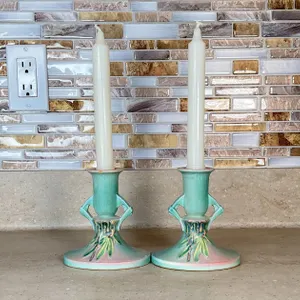 Two (2) Roseville Candlesticks