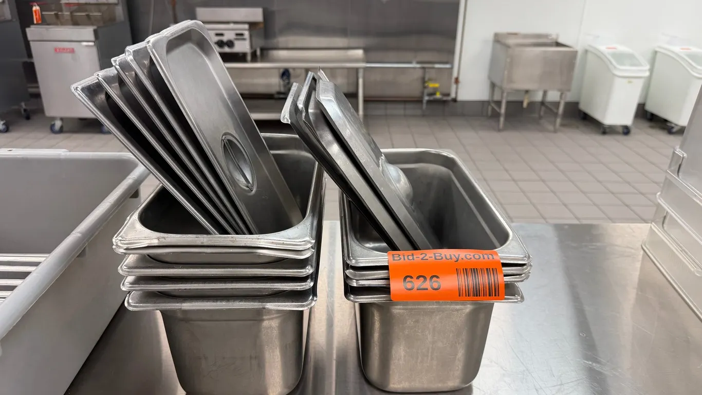 (9) Stainless Steel Food Pans with (8) Lids