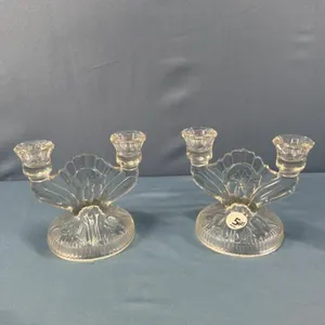 (2) IRIS PATTERN DOUBLE CANDLE STICK HOLDERS